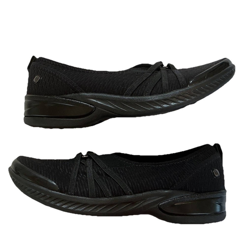 Bzees Women's Slip On Sneakers Black Mesh Stretch Comfort Shoes - Size 7 Wide